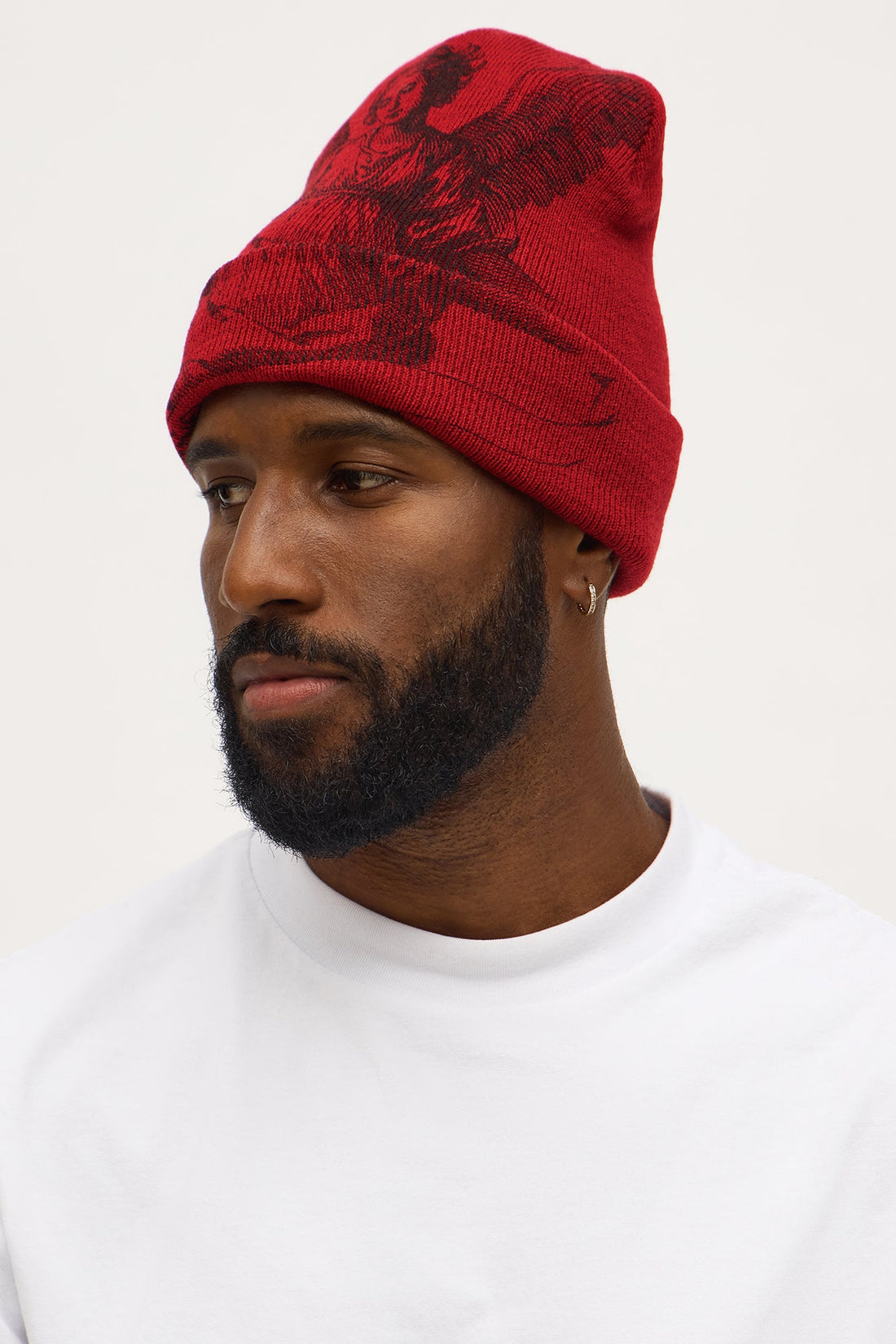 Blessed Graphic Cuffed Knit Beanie - Red