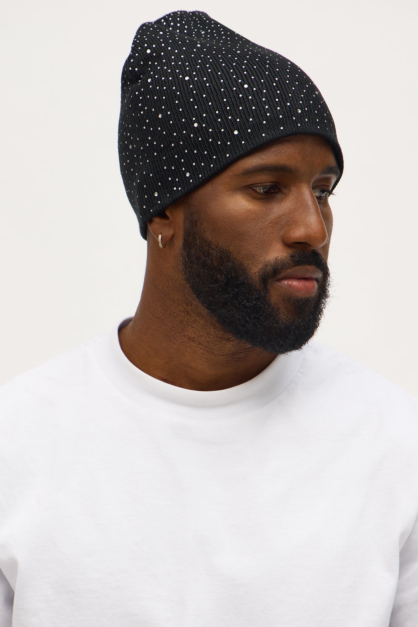 Rhinestone Skull Fit Knit Beanie - Black