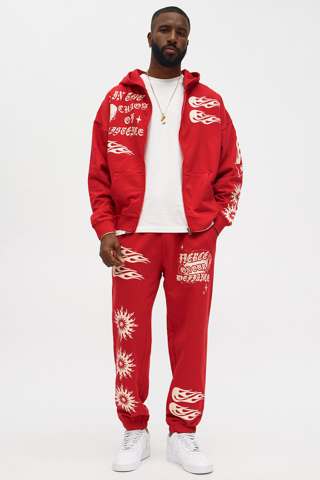 In The Chaos Zip Up Oversized Hoodie - Red