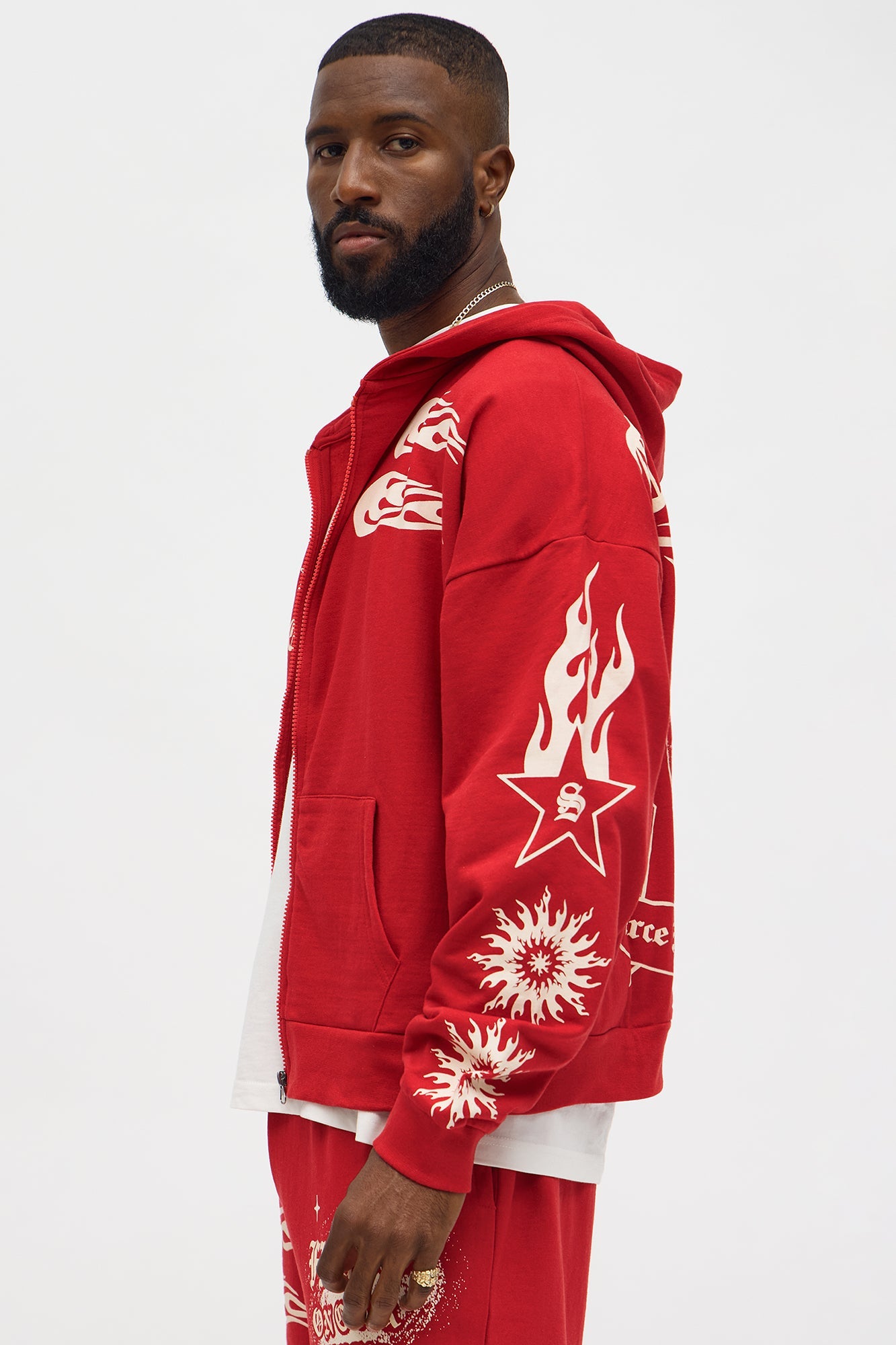 In The Chaos Zip Up Oversized Hoodie - Red