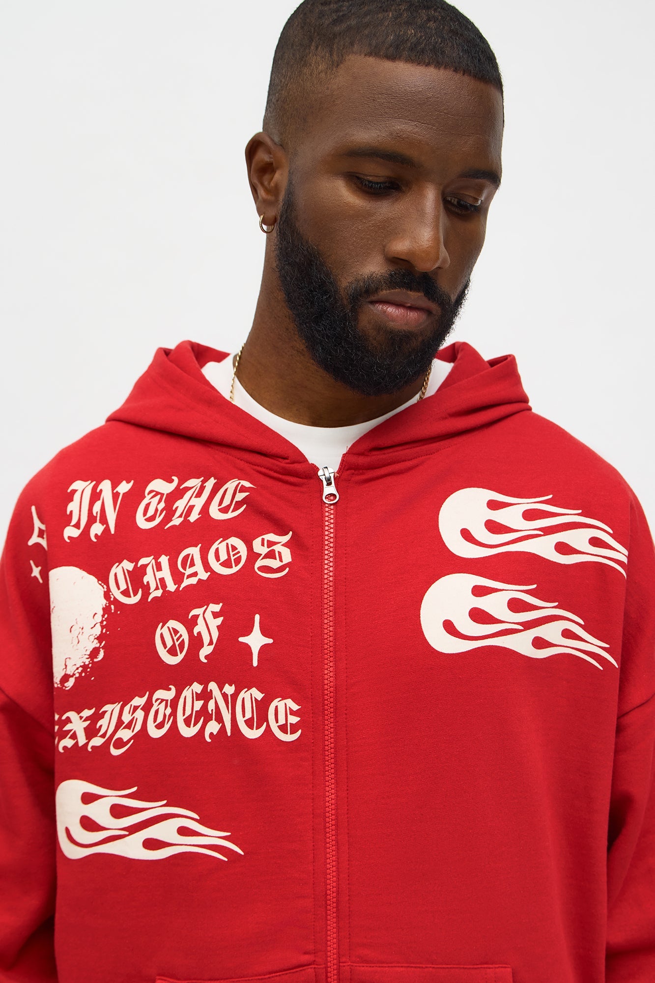 In The Chaos Zip Up Oversized Hoodie - Red