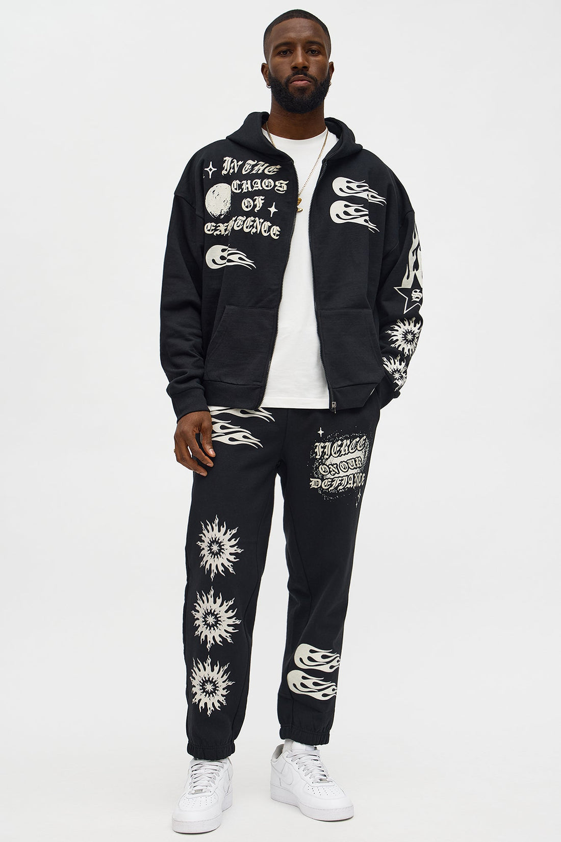 In The Chaos Zip Up Oversized Hoodie - Black