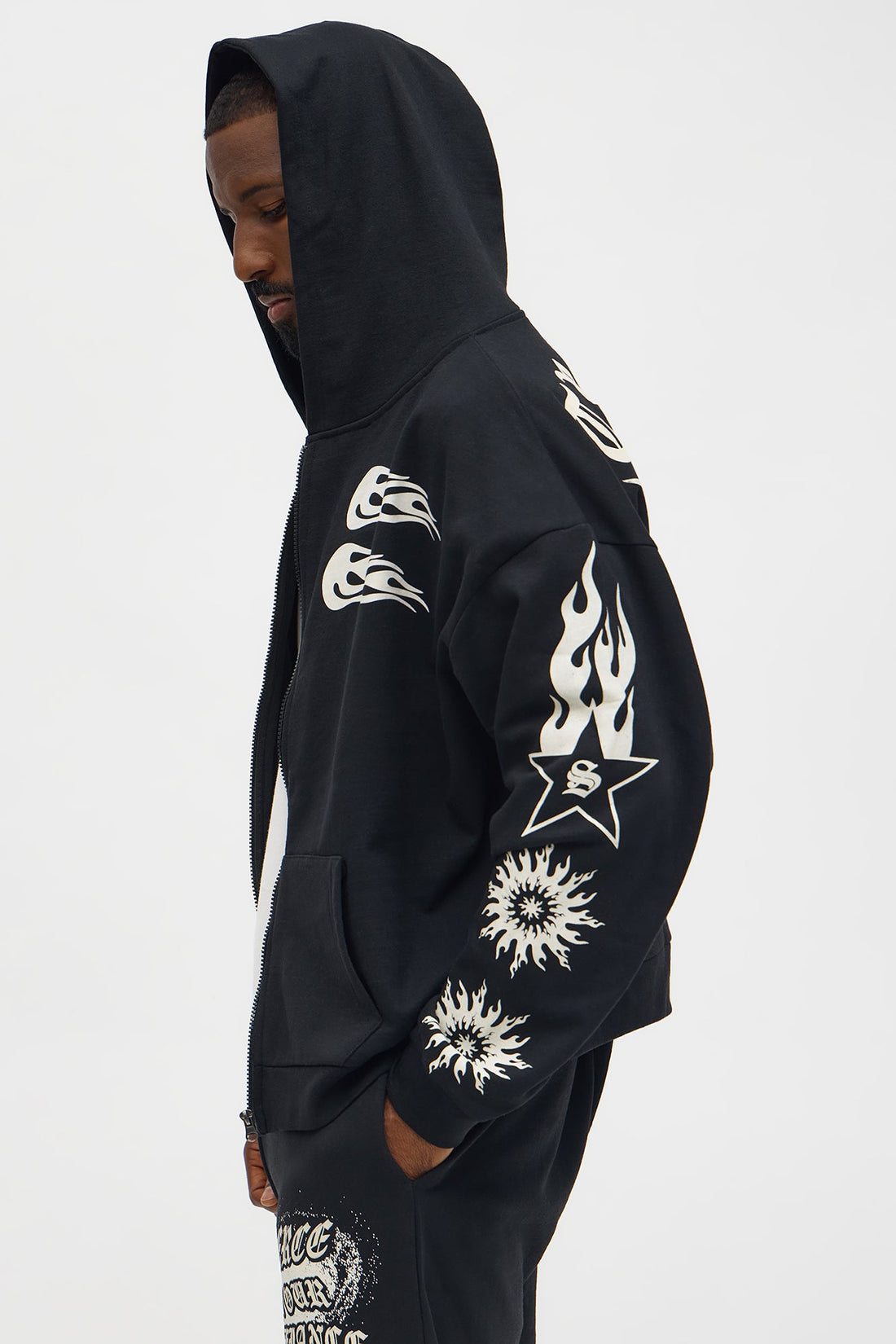 In The Chaos Zip Up Oversized Hoodie - Black