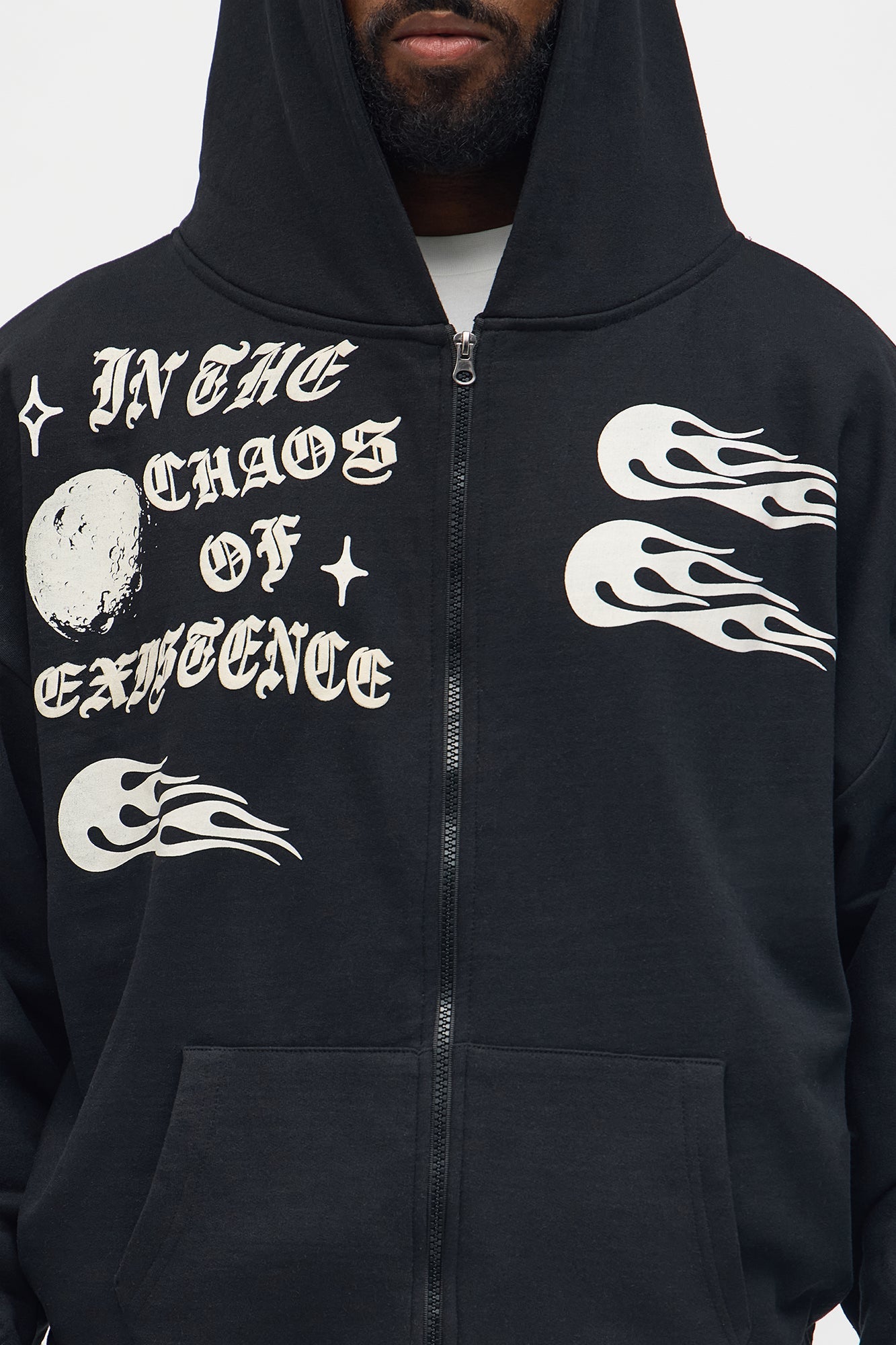In The Chaos Zip Up Oversized Hoodie - Black