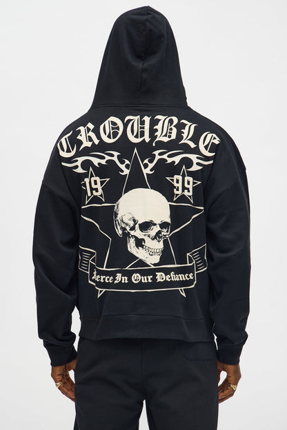 In The Chaos Zip Up Oversized Hoodie - Black