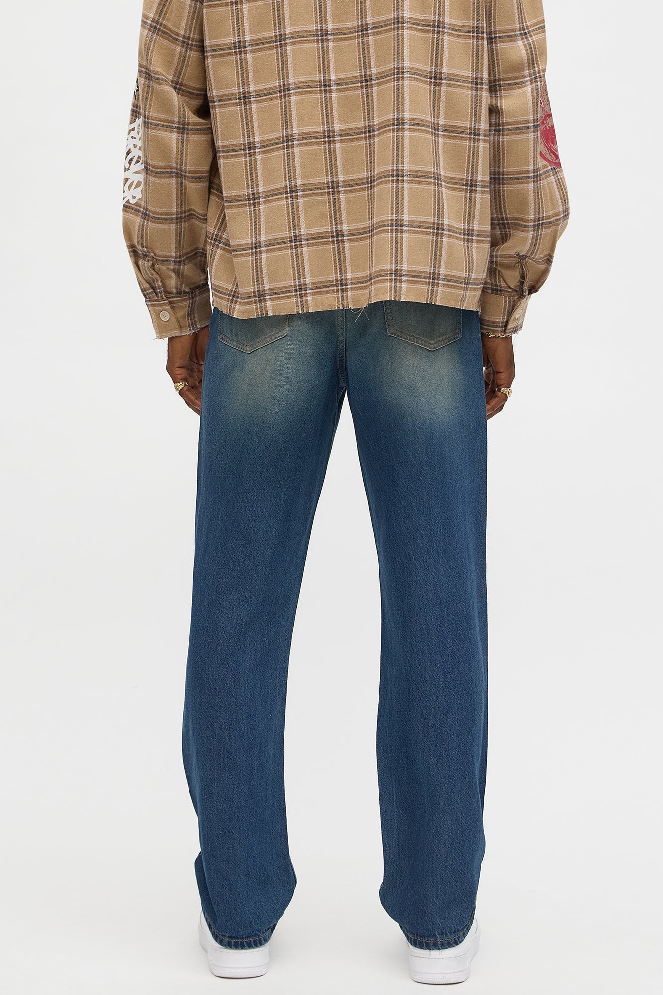 Straight With Stitches Distressed Jean - Vintage Blue Wash