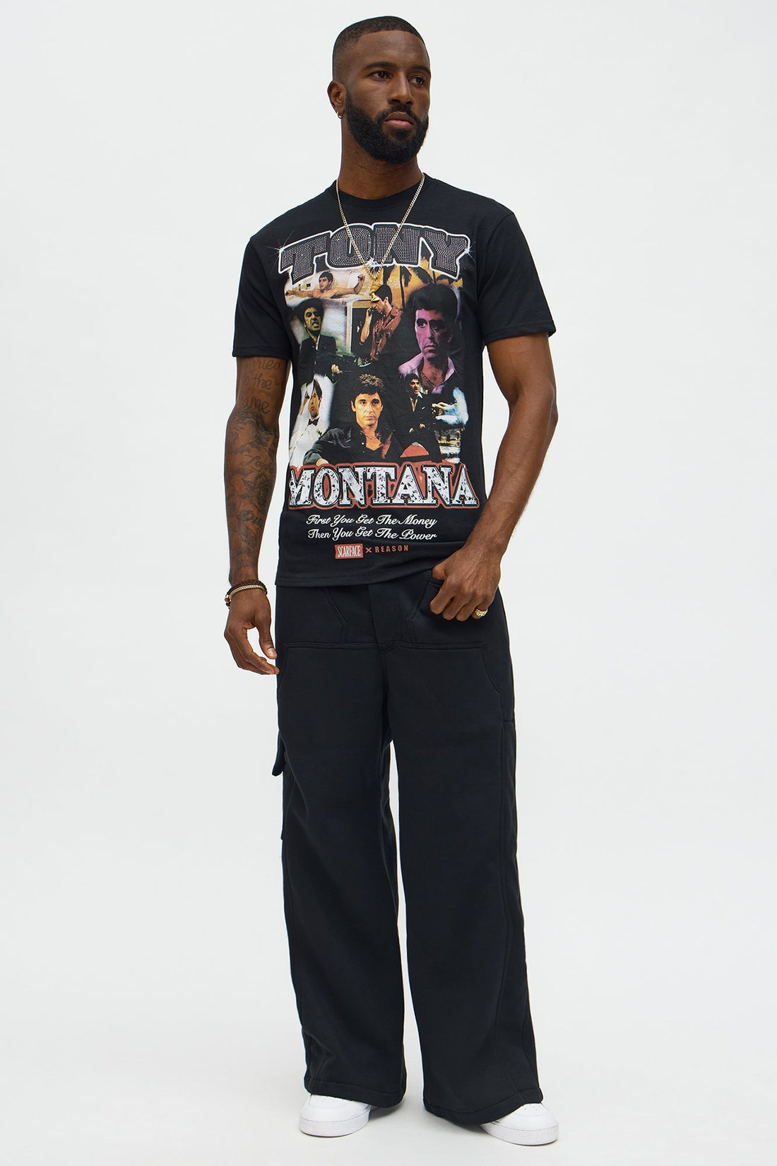 Scarface Rhinestone Short Sleeve Tee - Black