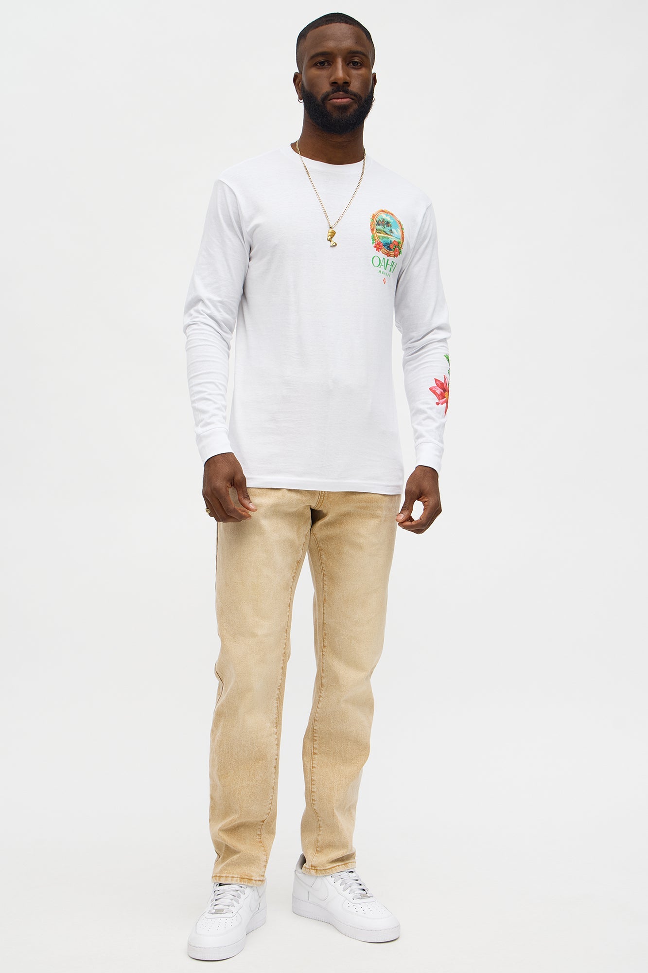 Island Style Oahu Hawaii Long Sleeve Tee - White