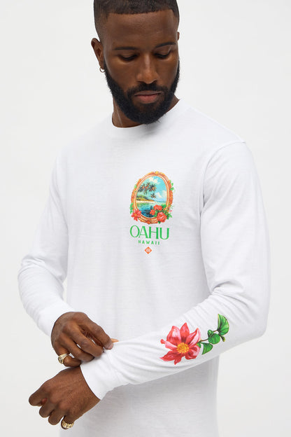 Island Style Oahu Hawaii Long Sleeve Tee - White