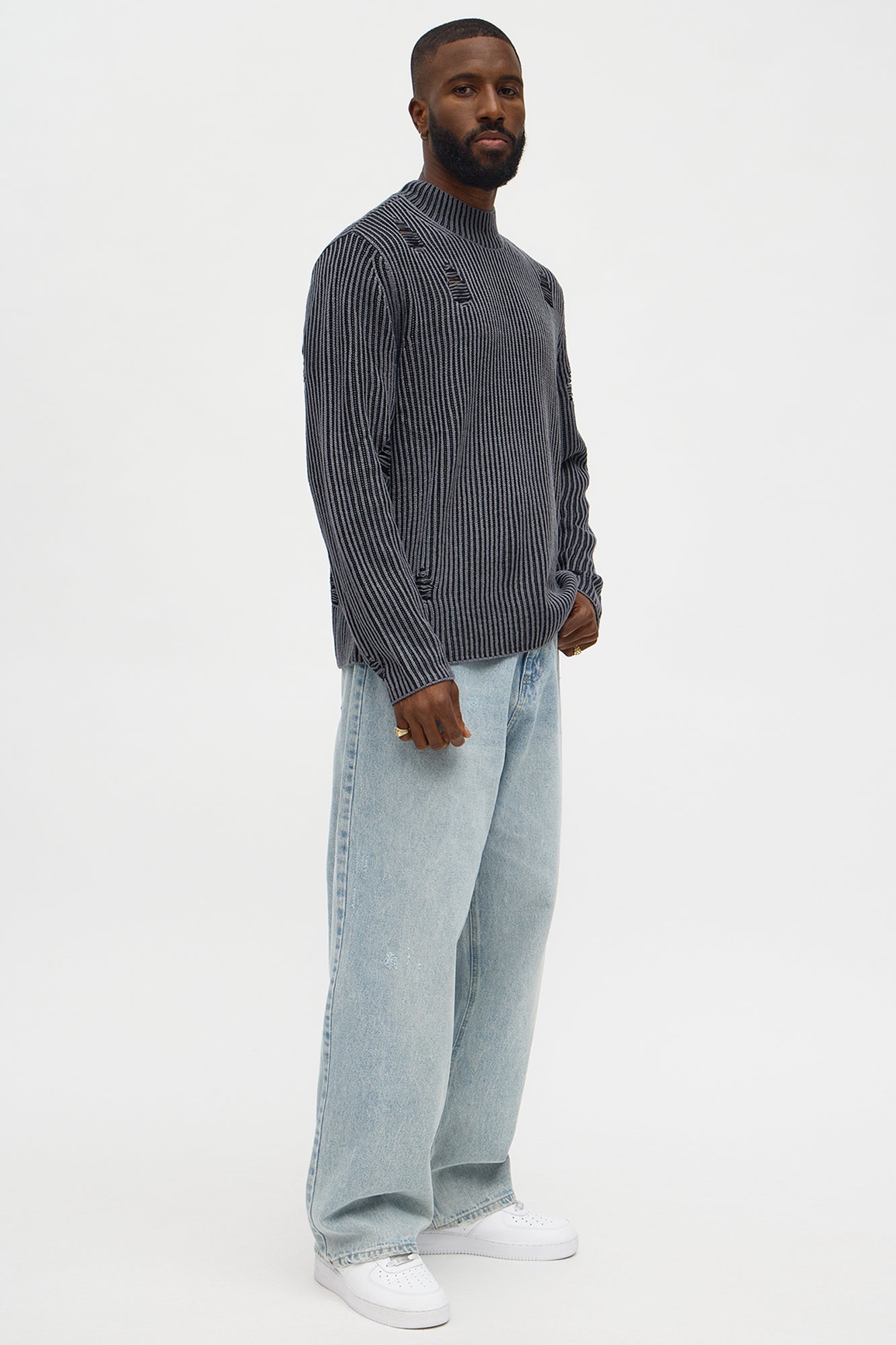 Cedarwood Distressed Mockneck Sweater - Black/combo
