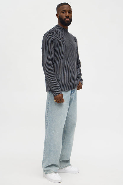 Cedarwood Distressed Mockneck Sweater - Black/combo