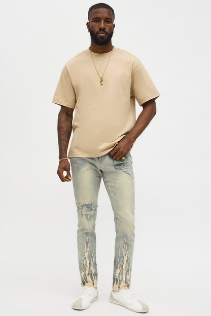 Skinny Street Flames Distressed Jean - Vintage Wash