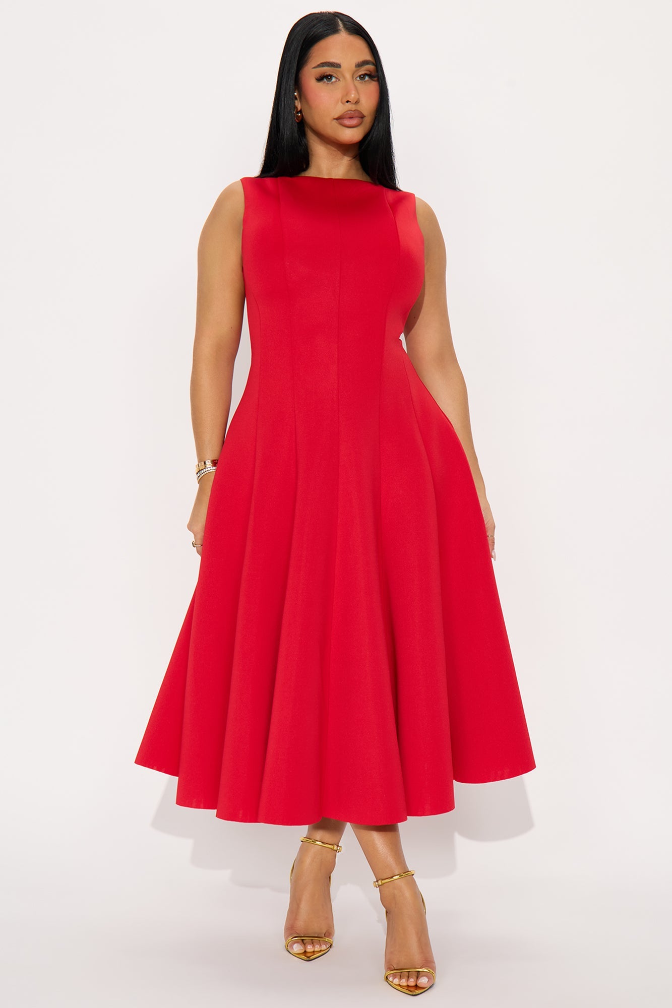 Sweet Sunday Pleated Midi Dress - Red
