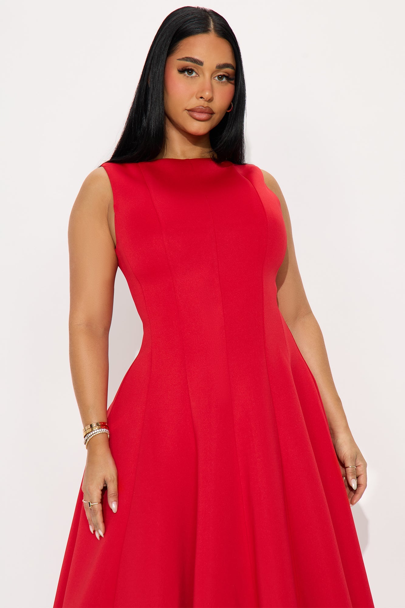 Sweet Sunday Pleated Midi Dress - Red