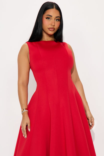 Sweet Sunday Pleated Midi Dress - Red