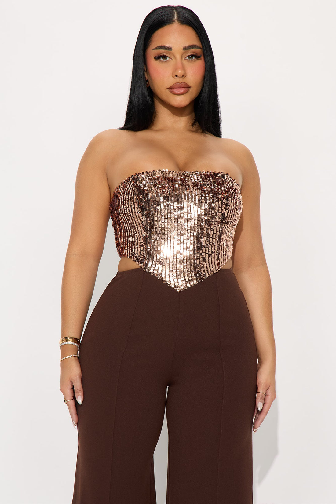 Cierra Sequin Strapless Jumpsuit - Rose Gold
