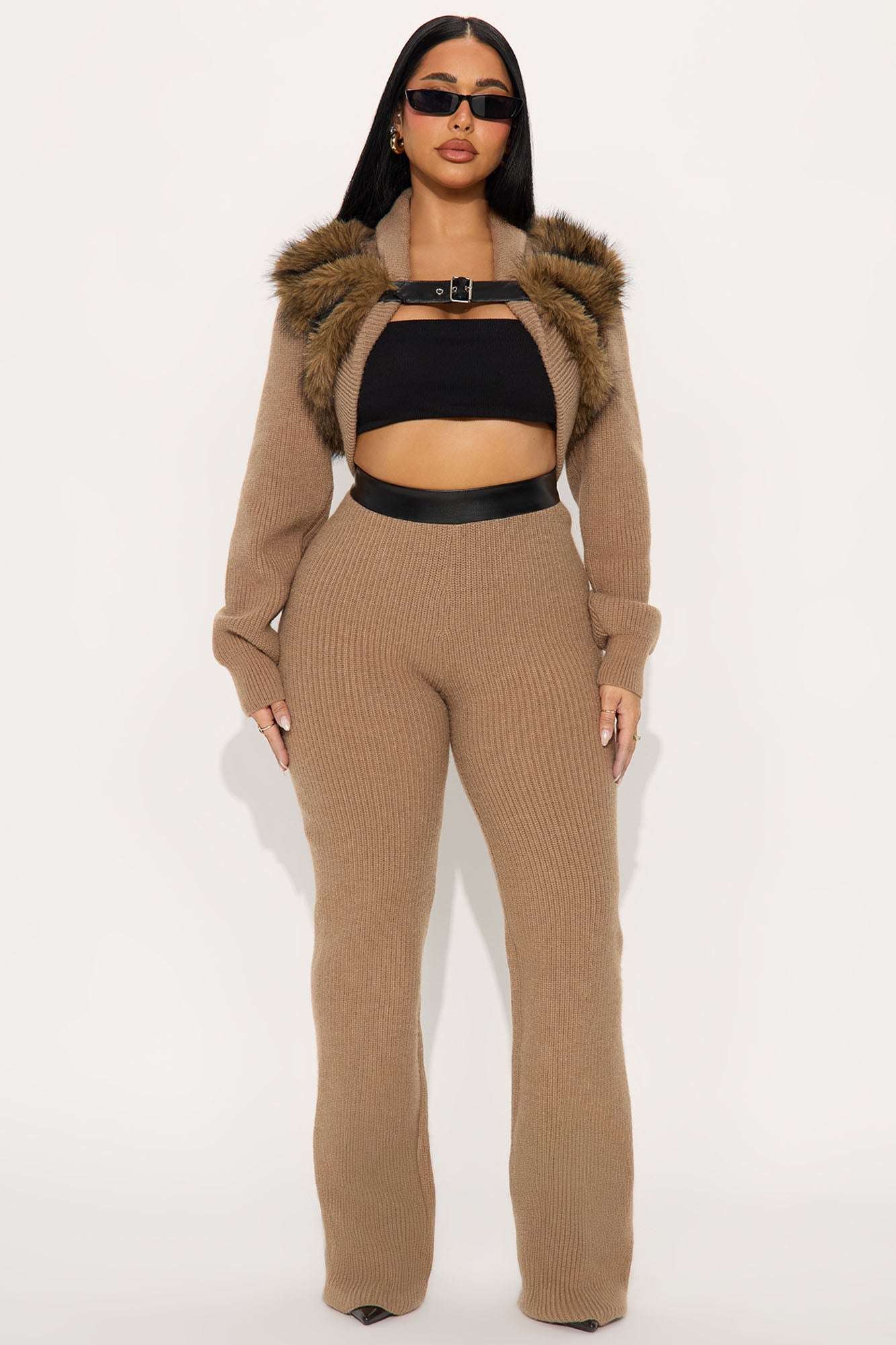 Leah Sweater Belted Pant Set - Mocha