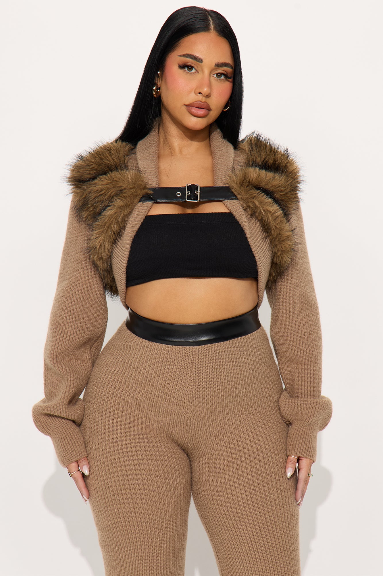 Leah Sweater Belted Pant Set - Mocha