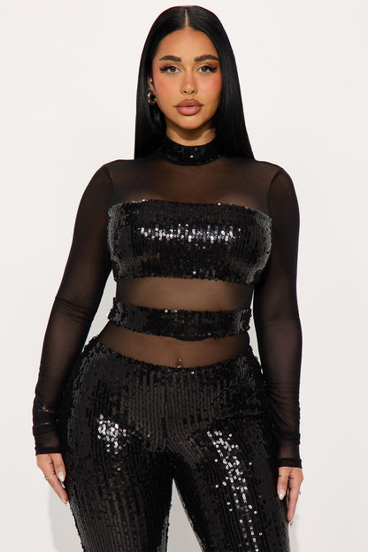 Juliette Sequin Flare Jumpsuit - Black