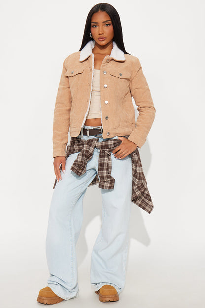 Carolina Corduroy Sherpa Lined Trucker Jacket - Camel