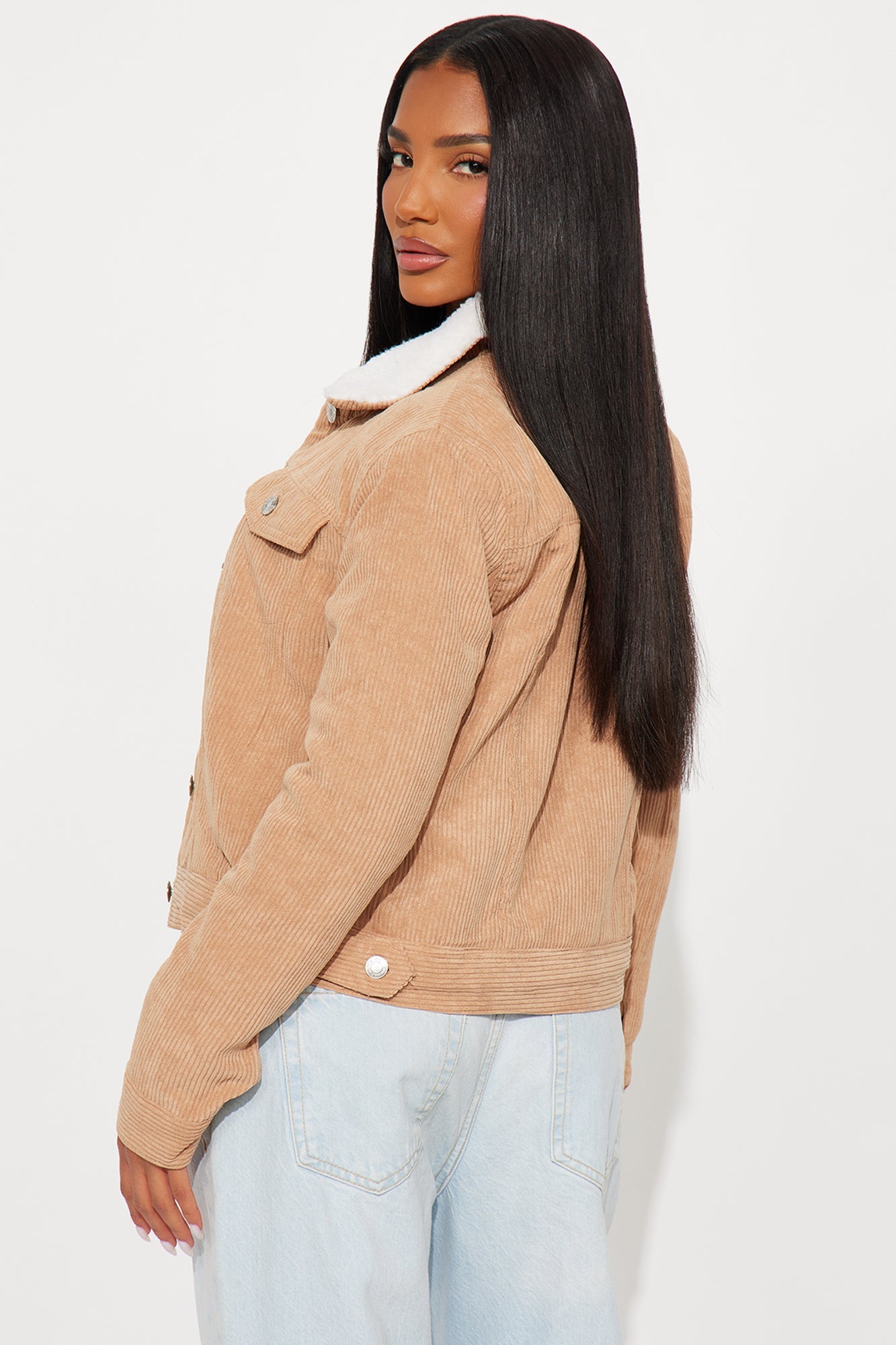 Carolina Corduroy Sherpa Lined Trucker Jacket - Camel