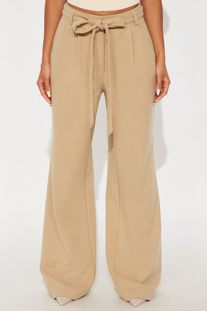News Briefing Boucle Belted Wide Leg Pant 32″ - Taupe