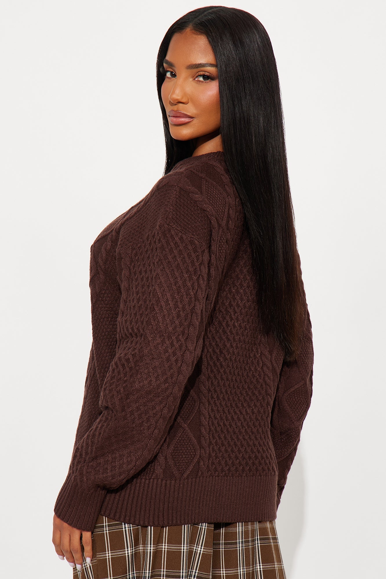 Azusa Cable Knit Sweater - Brown