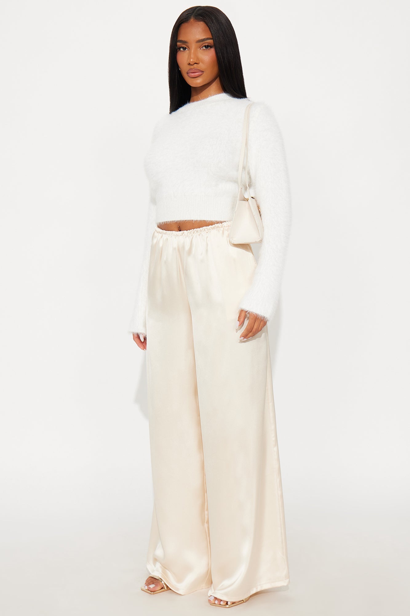 Shine On Satin Wide Leg Pant 32″ - Ivory