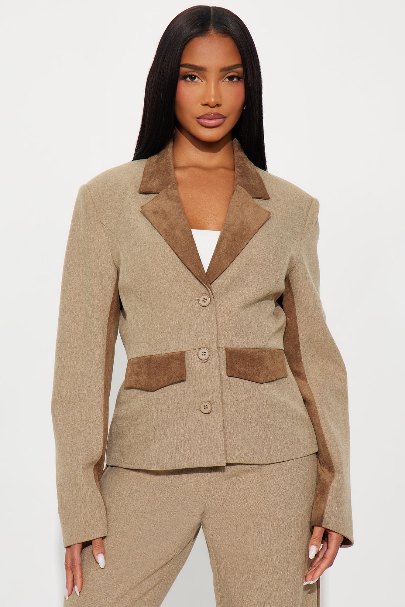 Bonnie Contrast Twill Rigid Blazer - Brown