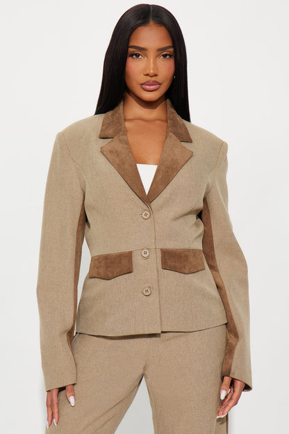 Bonnie Contrast Twill Rigid Blazer - Brown