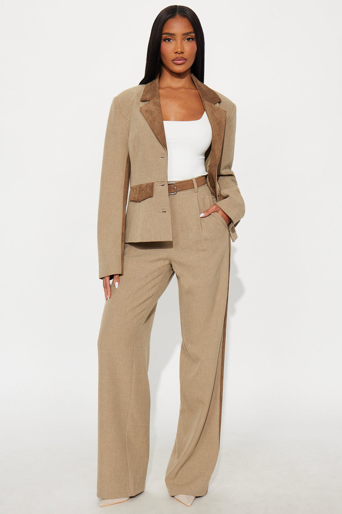 Bonnie Contrast Twill Rigid Blazer - Brown