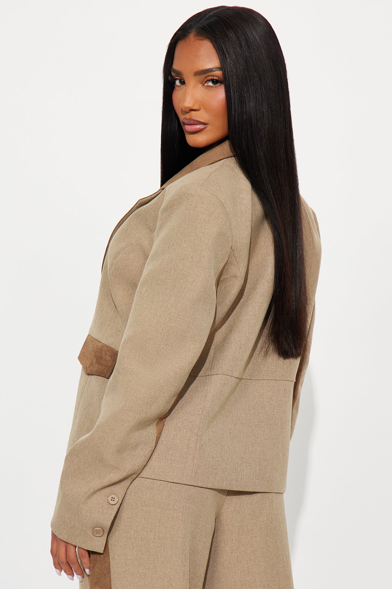 Bonnie Contrast Twill Rigid Blazer - Brown