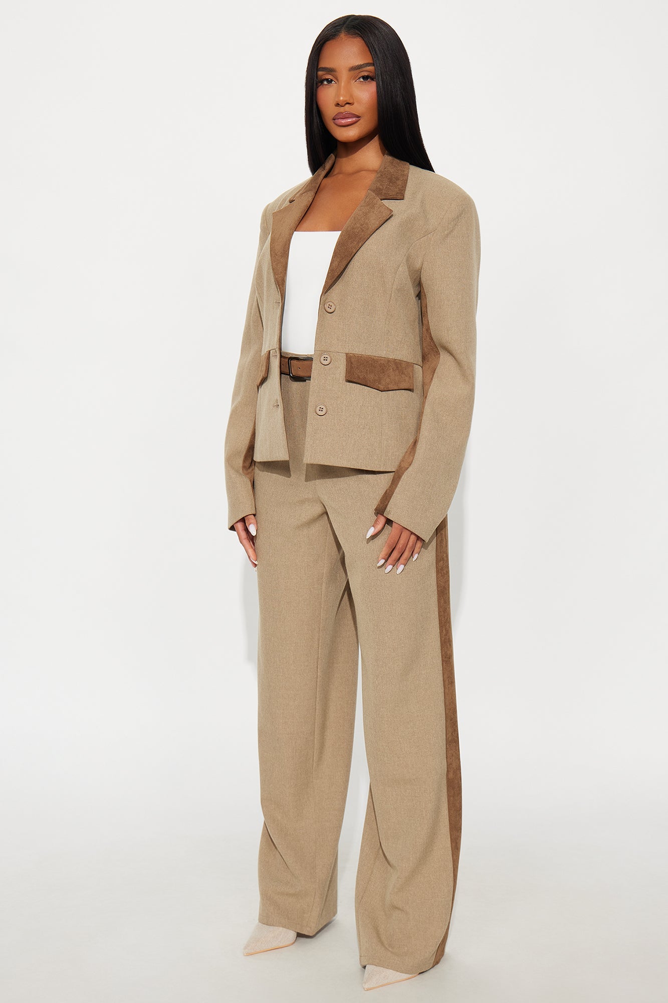 Bonnie Contrast Twill Rigid Wide Leg Pant - Brown