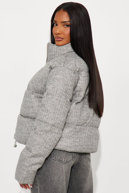 Alessia Cable Knit Puffer Jacket - Heather Grey