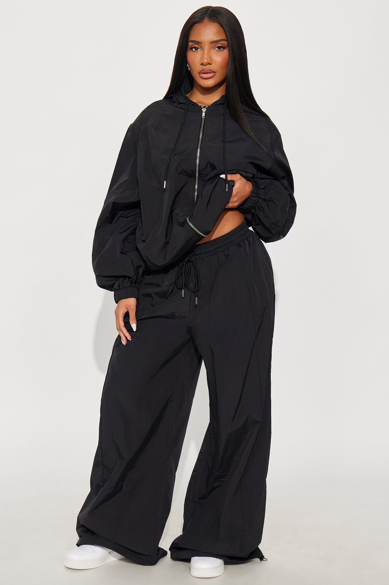 First Class Windbreaker Zip Up Hoodie - Black