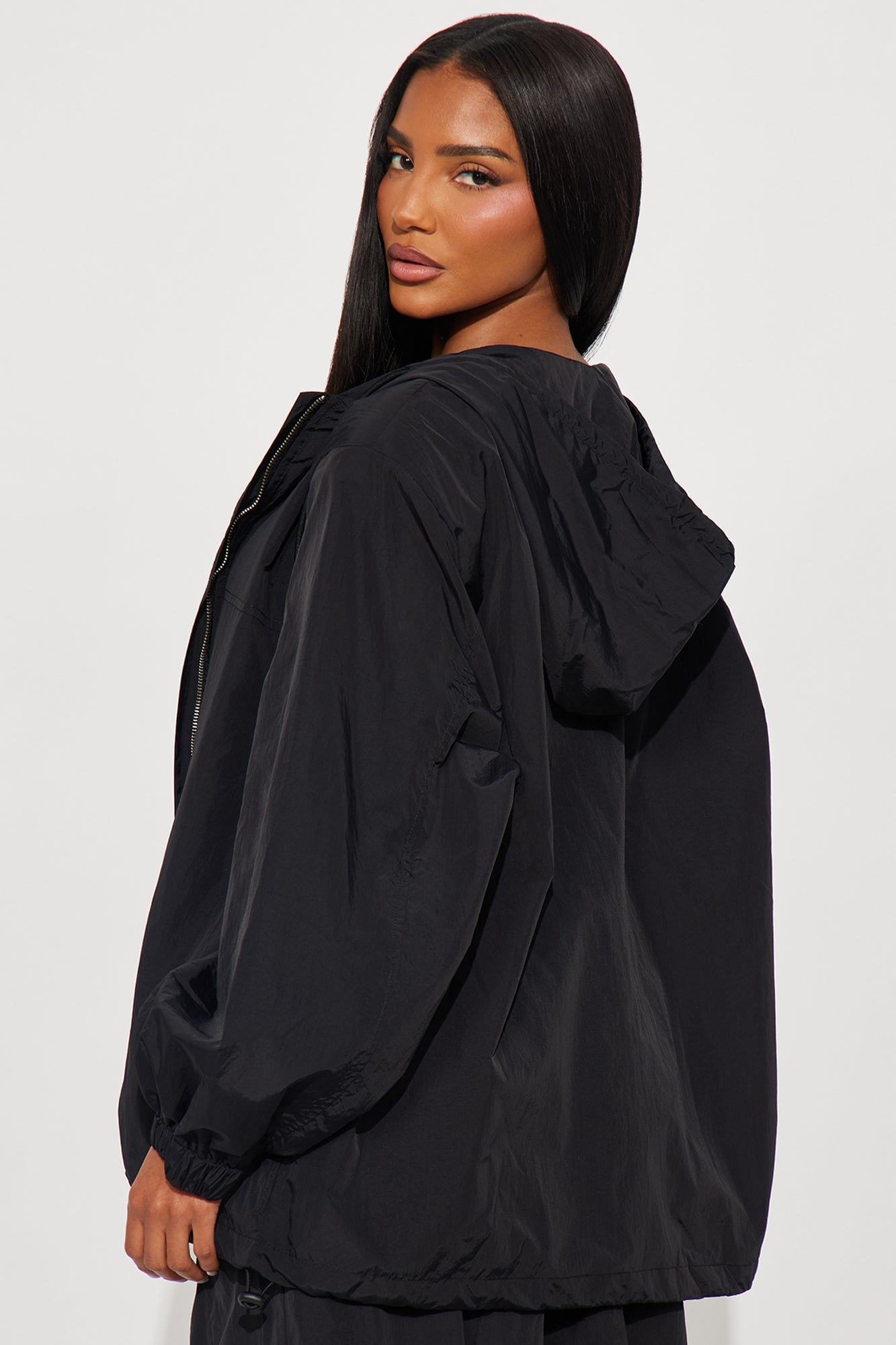 First Class Windbreaker Zip Up Hoodie - Black