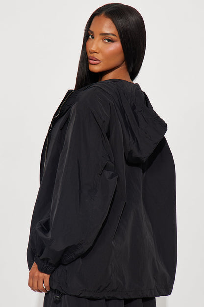 First Class Windbreaker Zip Up Hoodie - Black