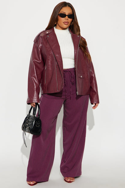 Higher Frequency Faux Leather Moto Jacket - Burgundy