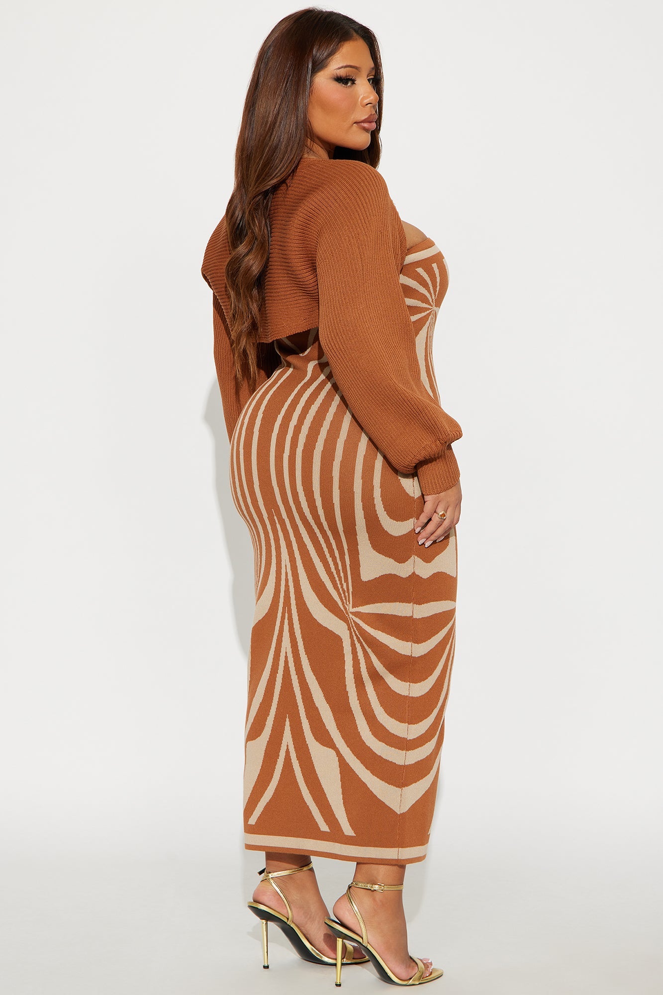 Brielle Bolero Sweater Midi Dress Set - Rust