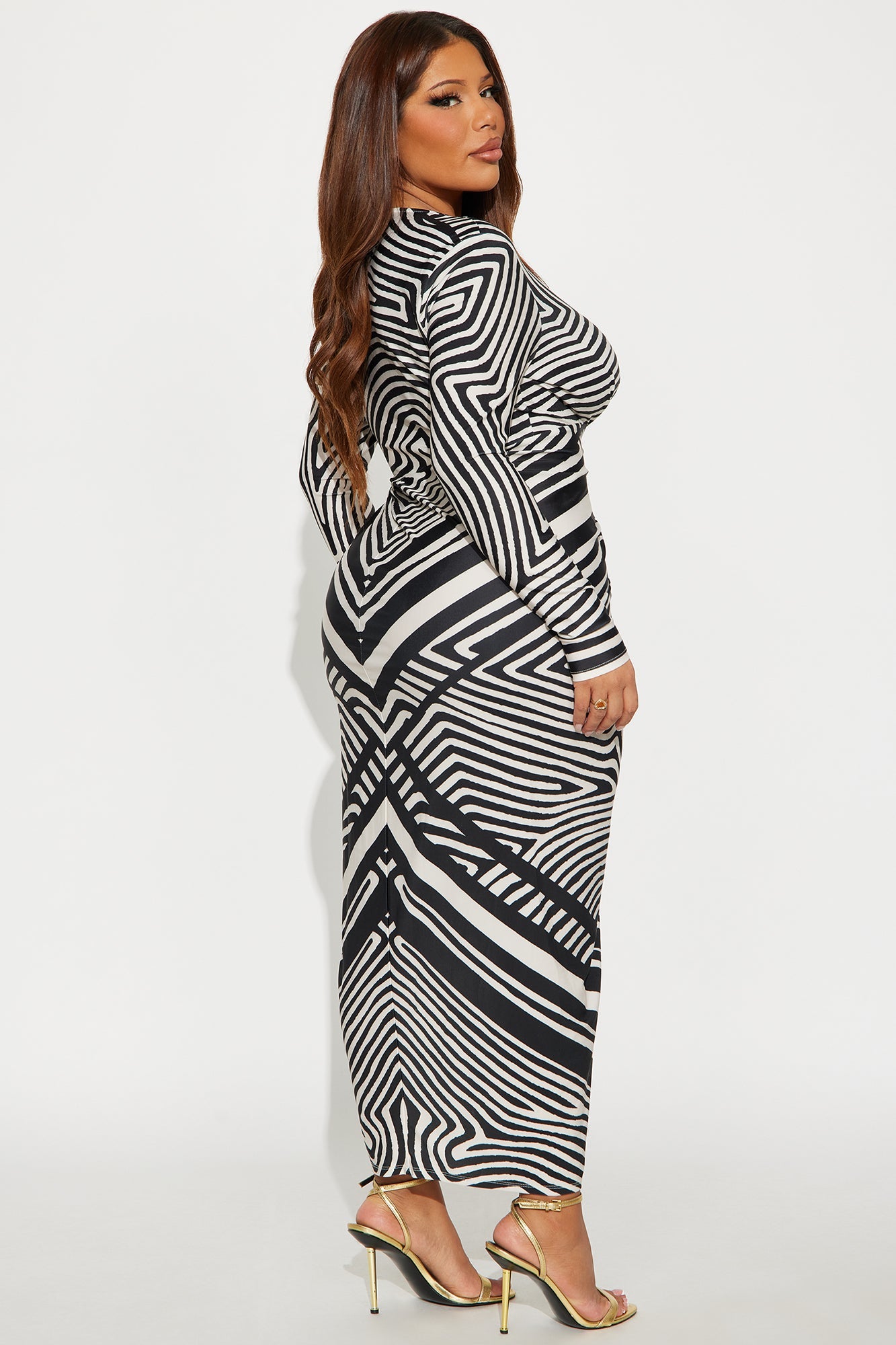 Janelle Long Sleeve Midi Dress - Black/White