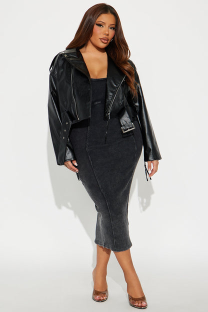 Truth Or Dare Cropped Faux Leather Moto Jacket - Black