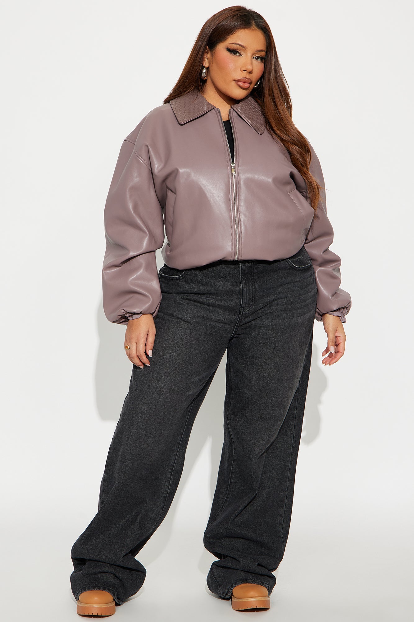 Haylee Faux Leather Bomber Jacket - Lavender