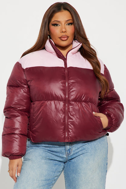 Raquel Puffer Jacket - Burgundy/combo