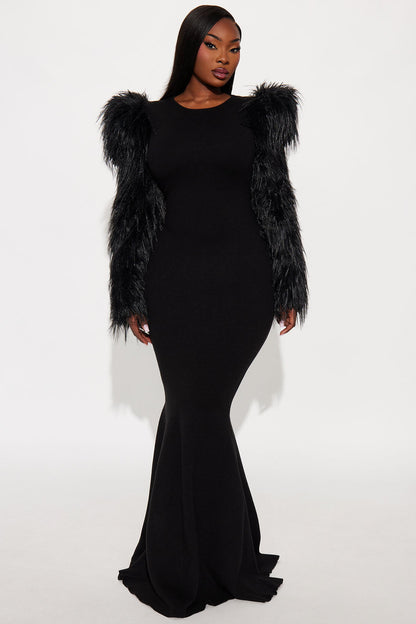 Diva Long Sleeve Maxi Gown - Black