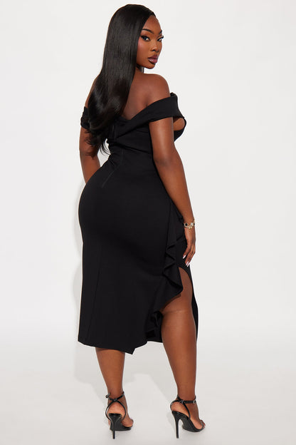 Jeanne Off Shoulder Ponte Midi Dress - Black