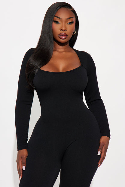 Come With Me Seamless Flare Jumpsuit - Black