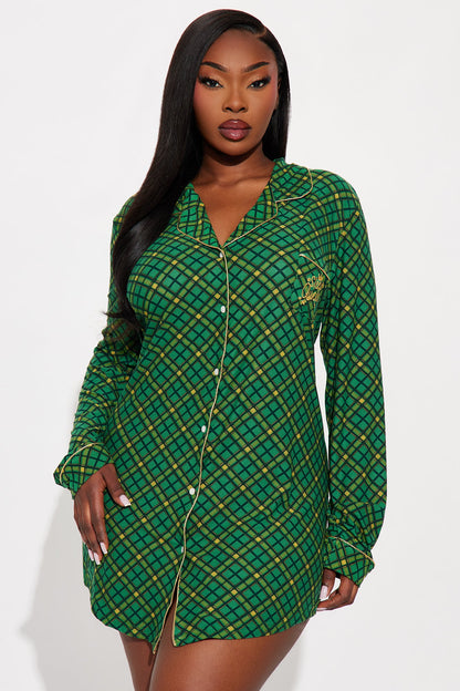 Sleep Queen Embroidered Glitter Long Sleeve PJ Sleep Shirt - Green