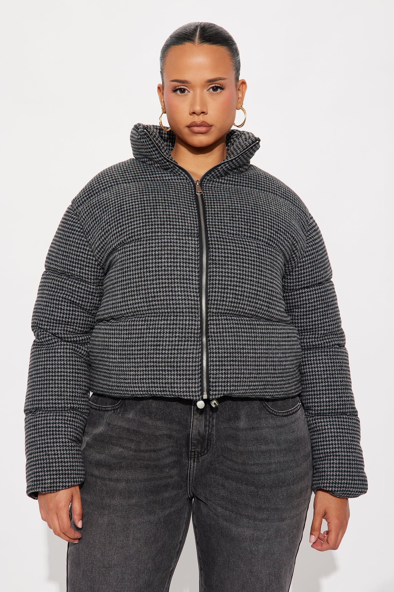Brixley Glenn Plaid Puffer Jacket - Grey