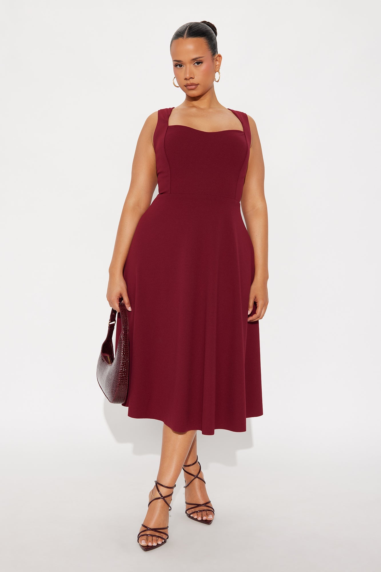 Amira Pleated A Line Midi Dress - Wine