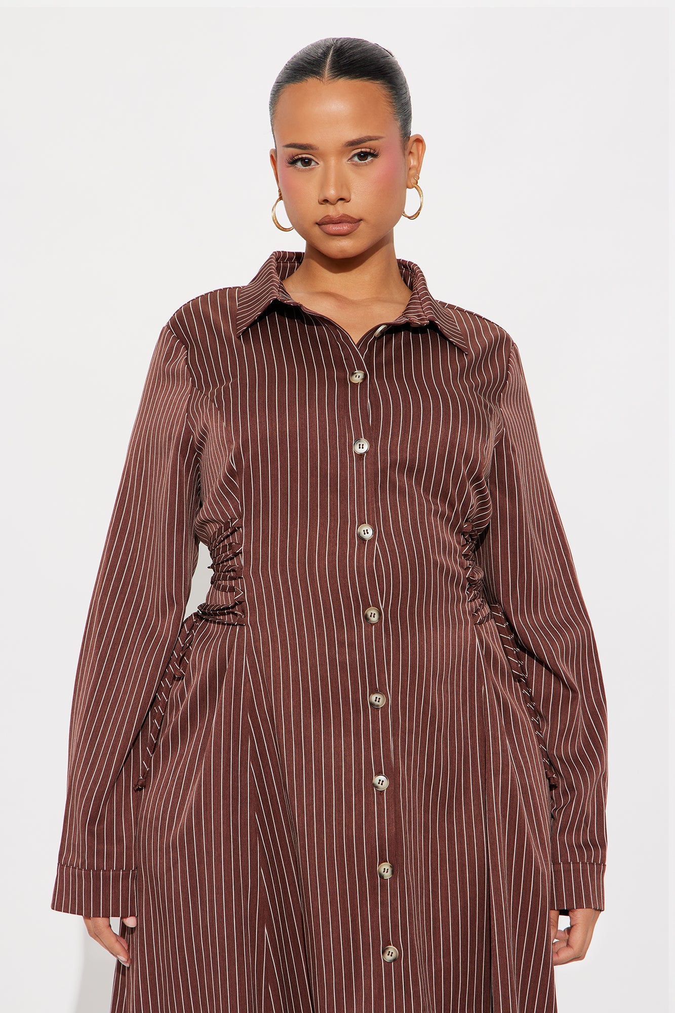 Veda Lace Up Pinstripe Midi Dress - Chocolate/Combo